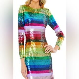 Mac Duggal Multicolor Sequin Long Sleeve Dress
